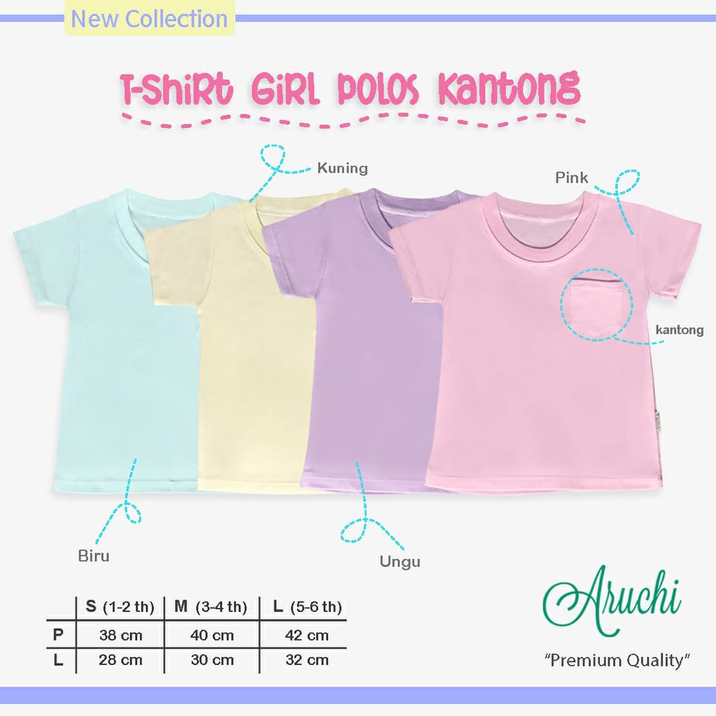 TSHIRT POCKET TEE SABLON / POLOS ARUCHI BOY &amp; GIRL  SNI  1-6 Tahun KAOS ANAK MURAH