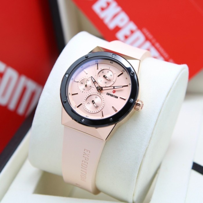 JAM TANGAN WANITA EXPEDITION E 6818 ORIGINAL PEACH BLACK