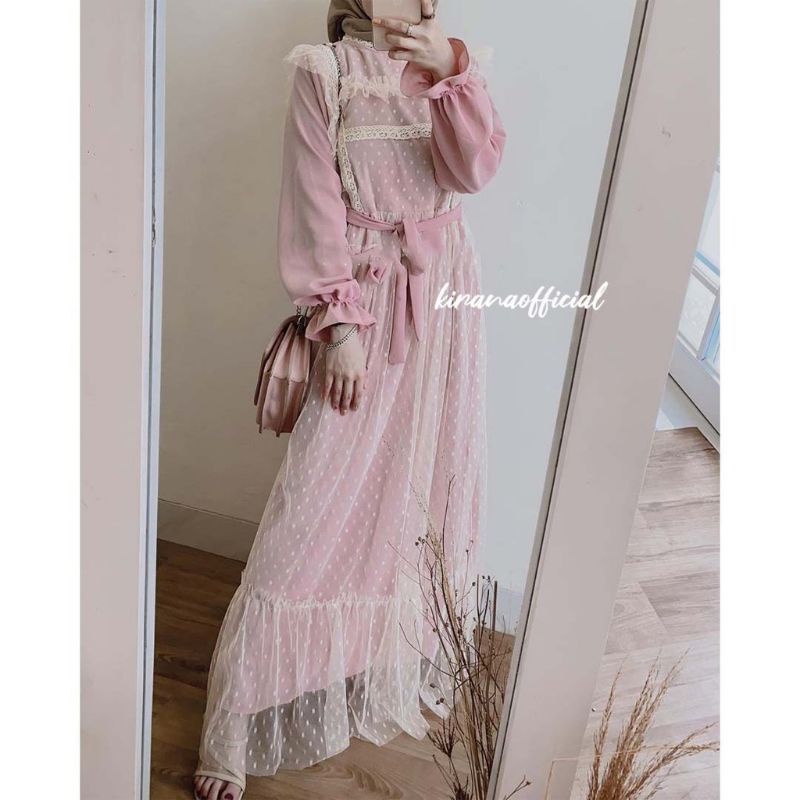 sabila lace dress organza // zipper lace organza tile dot