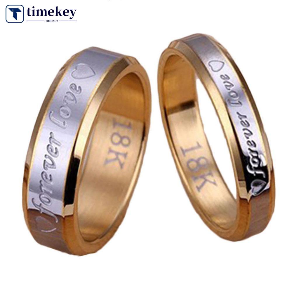 Timekey Cincin Kawin / Tunangan Motif Tulisan Forever Love 18K Gold / Silver Untuk Pasangan / Pria / Wanita A2K9