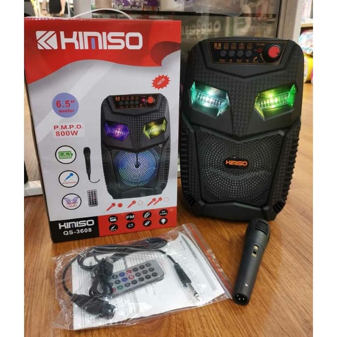 Speaker Bluetooth Portable KIMISO QS-3608 Bonus Microphone Speaker Karaoke 6.5&quot; Inchi Suara Mantap