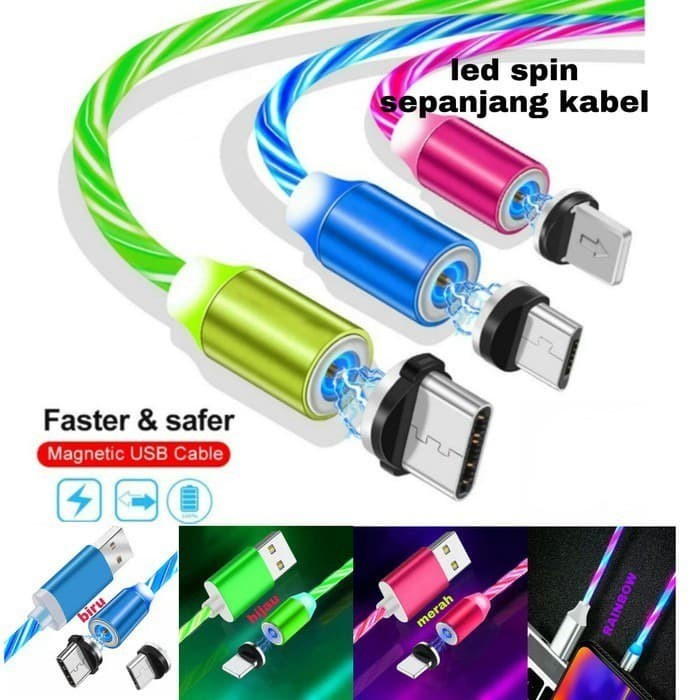 Promo!!!Kabel Charger Magnet Full LED Cable Fast Charging Jack 3 in 1 Untuk Micro USB / Type-C / iPhone Berkualitas Terbaik