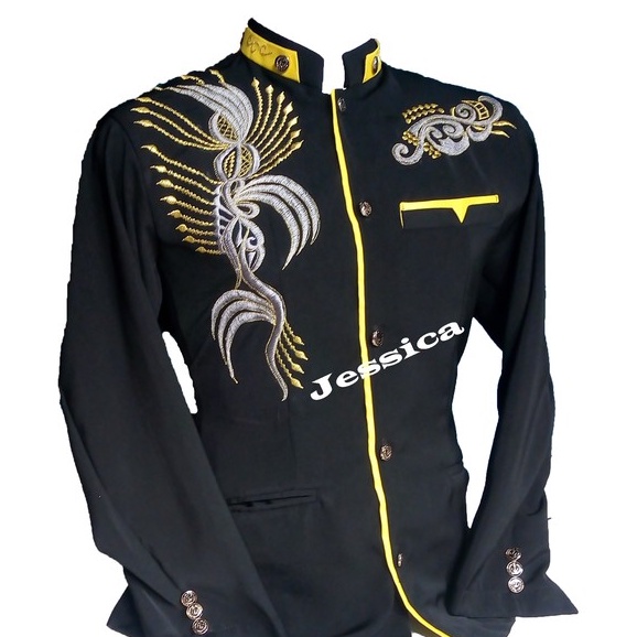 Jasko Pria Bordir Dewasa Lengan Panjang Jasko Terbaru 2024 Warna Hitam Lis Kuning