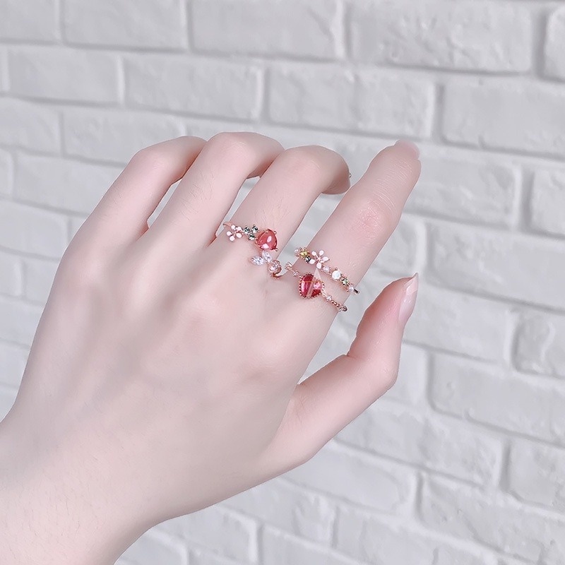 Cincin Jari Telunjuk Model Terbuka Lapisan Ganda Desain Hati Bahan Zirkon Dapat Disesuaikan Untuk Wanita