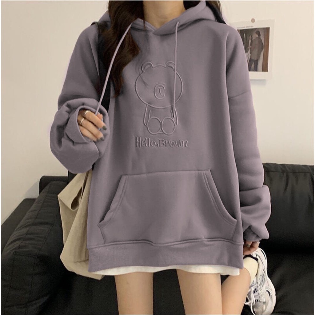 Sweater Wanita | Hello browns Oversize Korean Style | Sweater Hoodie Wanita Oversize Kekinian