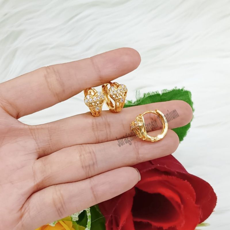 Anting Titanium Jepit Full Mata Elegant Super Cantik Anti Karat