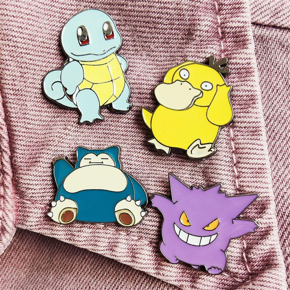 [Elegan] Pokemon Bros Fans Sekitar Dekorasi Tas Sekolah Anime Pikachu Psyduck Genger Pin Logam