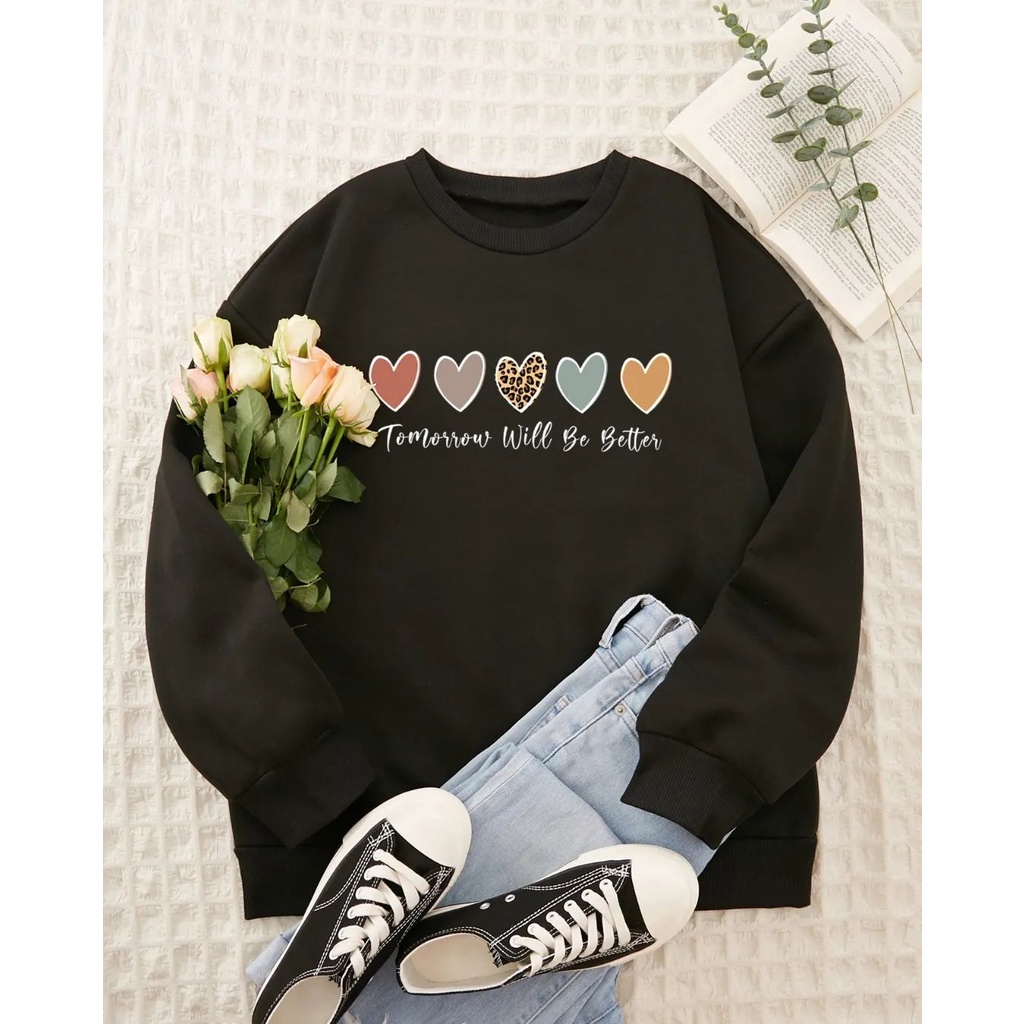 4539 Sweater Wanita | TOMOROW WILL BE BETTER Sweater Crewneck Wanita Korean Style