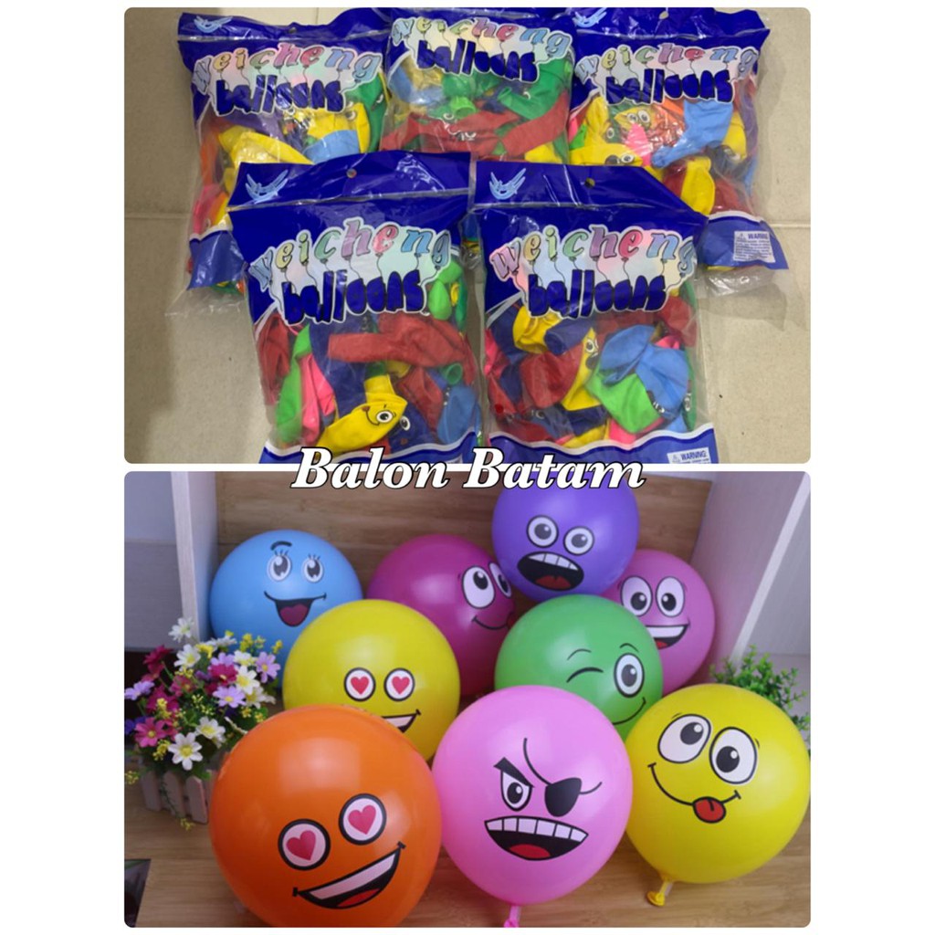 Grosir isi 100pcs balon karakter smile warna warni