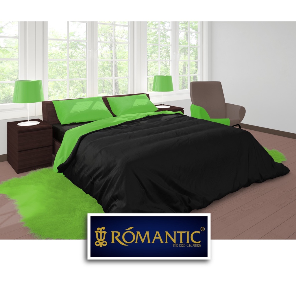 Two Tone Bedcover ROMANTIC Hitam x Hijau aesthetic Bandung