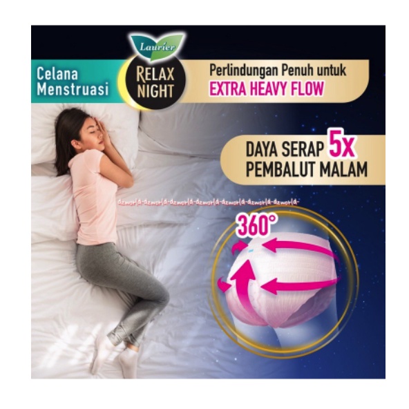 Laurier Relax Night Pembalut Celana Menstruasi Wanita isi 2pcs Laurier Panty Havy Flow Celana Mens Men's Popok Celana