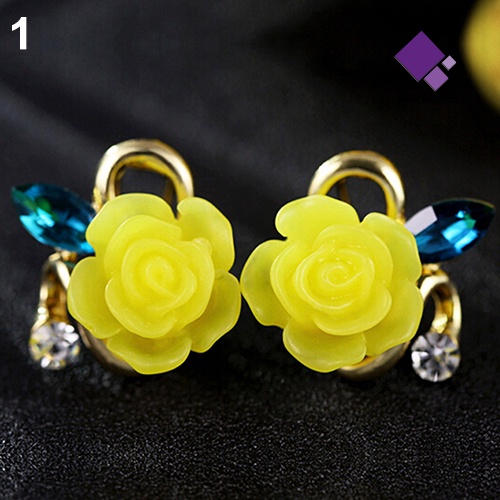 Anting Stud Bentuk Bunga Bahan Resin Aksen Berlian Imitasi Untuk Wanita