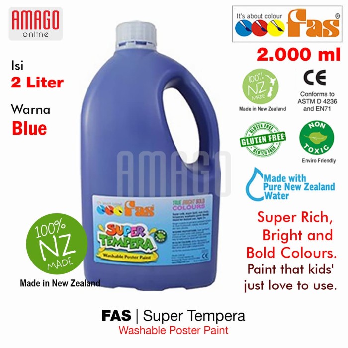 FAS - SUPER TEMPERA WASHABLE POSTER PAINT - 2 LITERS - BLUE - 048