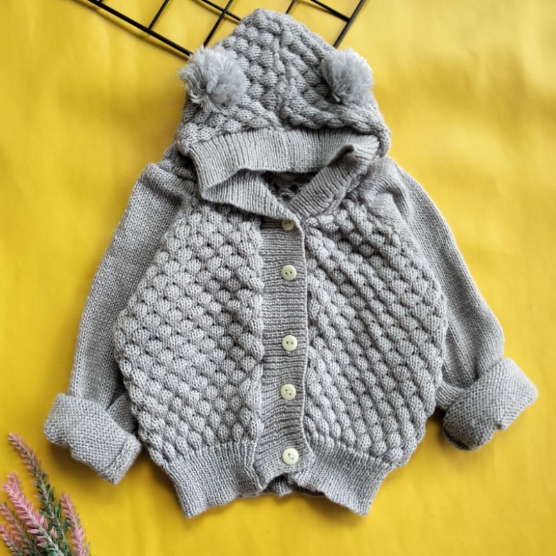 sweater jaket mantel bayi rajut popcorn 3-12 bulan