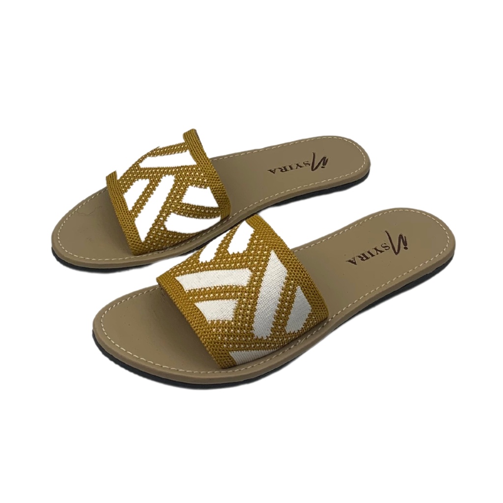 Insyira - Sandal Wanita Isyana / Sandal Selop Wanita Non Slip / Sandal Rajut Alas Krem