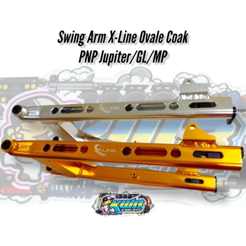 Swing arm arem X-Line pnp jupiter oval coak almunium cnc gold red blue silver green xline model K2R aitech Kawahara swing arm model k2r jupiter Swing arm X-line model aitech bisa juga Herex MP CB GL bisa di aplikasikan ke motor herex sleep engine