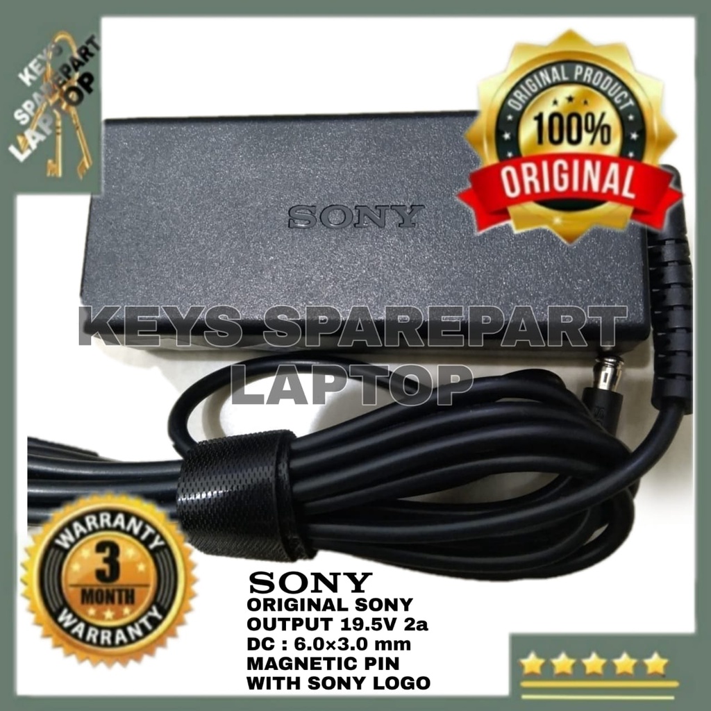 Adaptor Charger Casan kabel power Laptop Sony Vaio 19.5V 2A Magnet pin SVF13 SVT11 Fit 13A VGP-AC19V74 SVF13NA1UL 006 F11A SVF13N colokan Magnet logo original