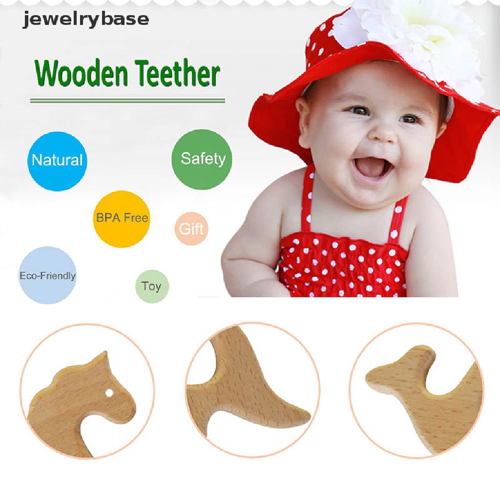 Jewelrybase Mainan Teether Bayi DIY Bentuk Kartun Hewan Bahan Kayu