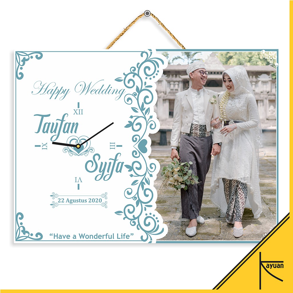 Jam Dinding Kayu Tali Rami Custom Foto Keluarga Kenang Kenangan Engagement Unik