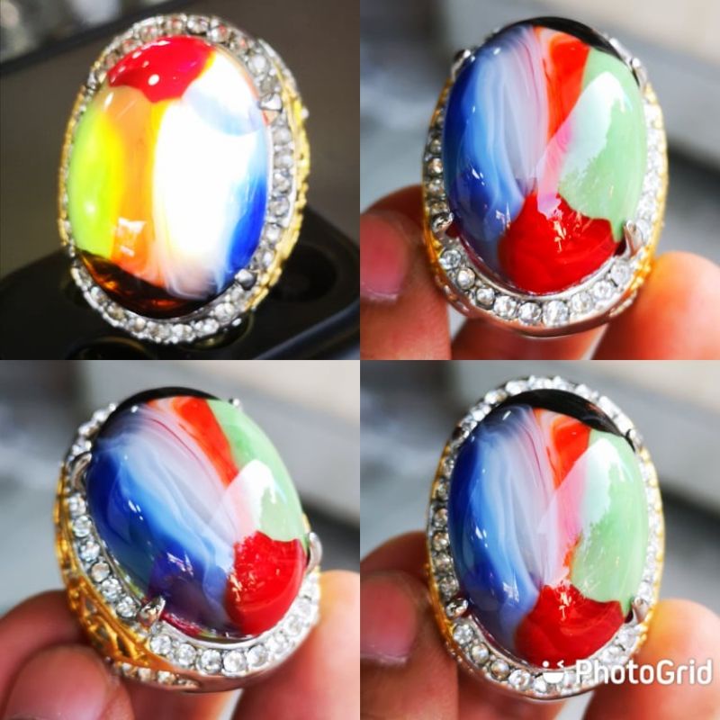 Cincin batu akik pria pancawarna edong