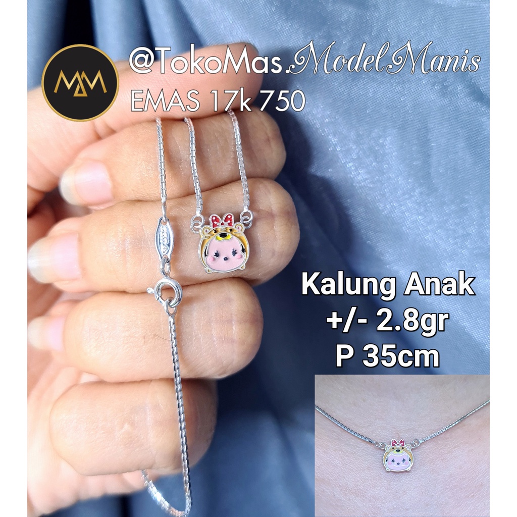 Kalung Anak Disney Tsum Tsum santa italy emas putih 750 kadar 17k