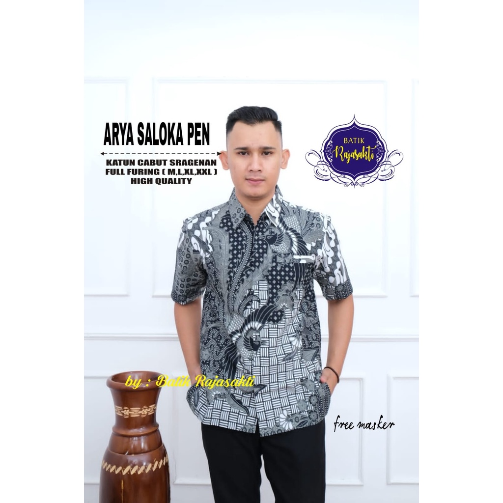 ARYA SALOKA ABU Kemeja Batik Pria Premum Full Furing Bahan Katun Halus Primisima Asli Batik solo