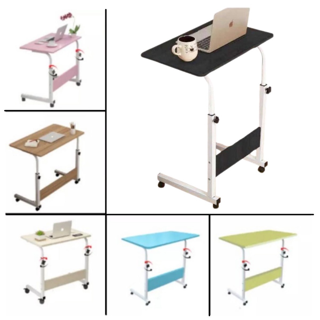 Meja Laptop Lipat Roda Portable Standing Desk Adjustable Desktop Samping Tempat Tidur Makan Anak Table Stand Rotate Anti Air Aluminium Multifungsi Murah