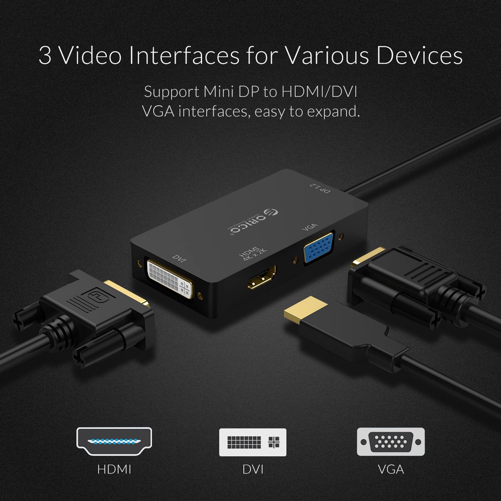 Mini displayport to hdmi vga dvi 24+5 Converter orico 4k 1080p for laptop i-mac-book xd-mdfhdv4 - Mini display port dp thunderbolt to 3in1