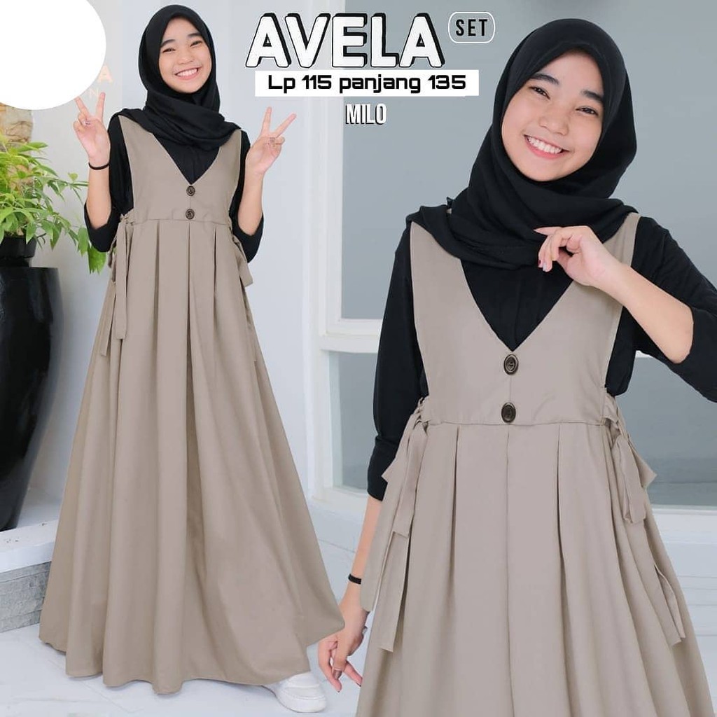 Avela Set Overall Pakaian Anak Tanggung Umur 12-15 Tahun Overal Plus Inner Baju Lebaran Remaja