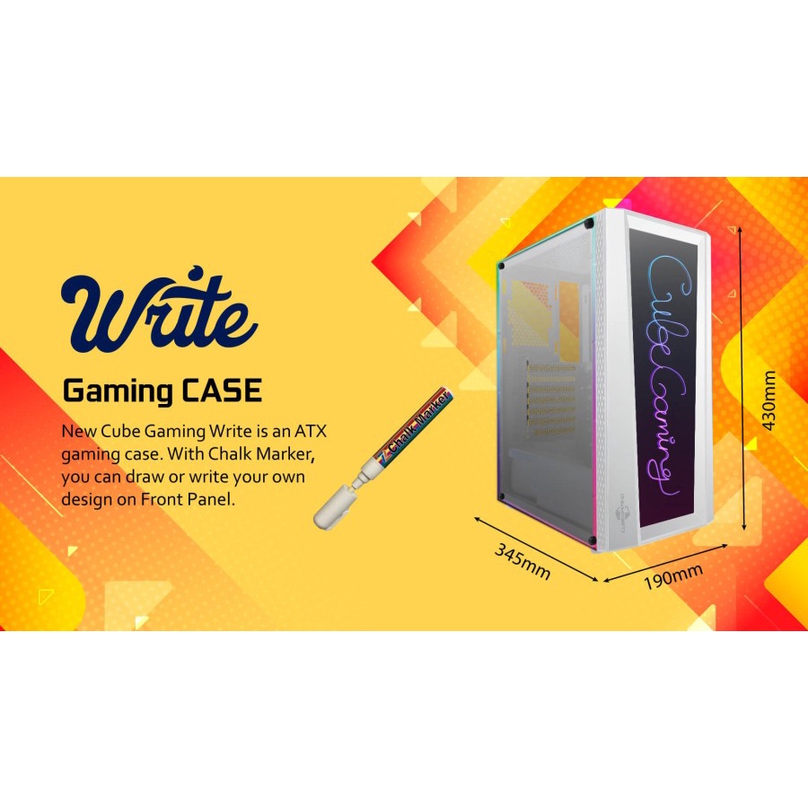 Casing CUBE GAMING WRITE WHITE - ATX - WRITEABLE FRONT &amp; SIDE PANEL