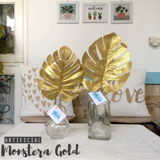 Artificial Monstera Gold / daun monstera gold