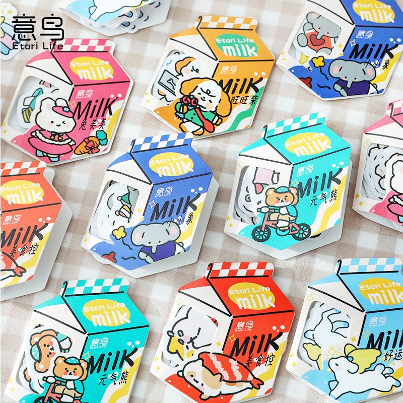 

Milk Carton Cute Animal Flake Stickers Set Murah [INSHOP]