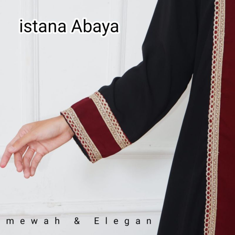 satu lagi abaya aplikasi hitam marron dg aksen Pita rajut emas elegan terbaru dari istana abaya