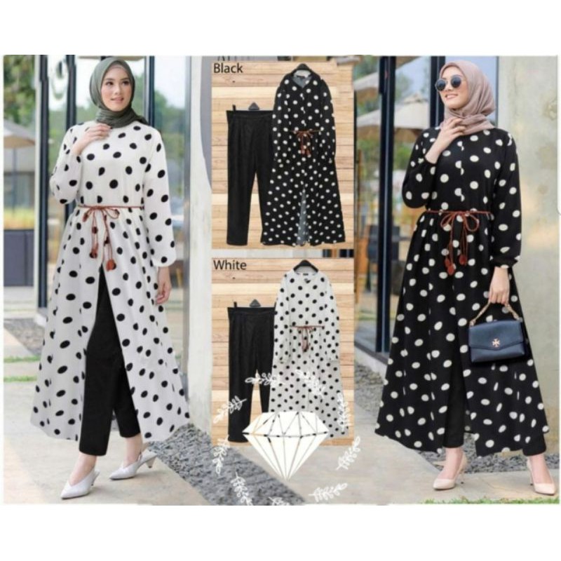 PCS SET ELVIRA POLKA SETELAN GAMIS MAXY BUSUI DAN CELANA BAHAN MONALISA DAN MOSCREPE MR ADA VIDEO REVIEW PRODUK