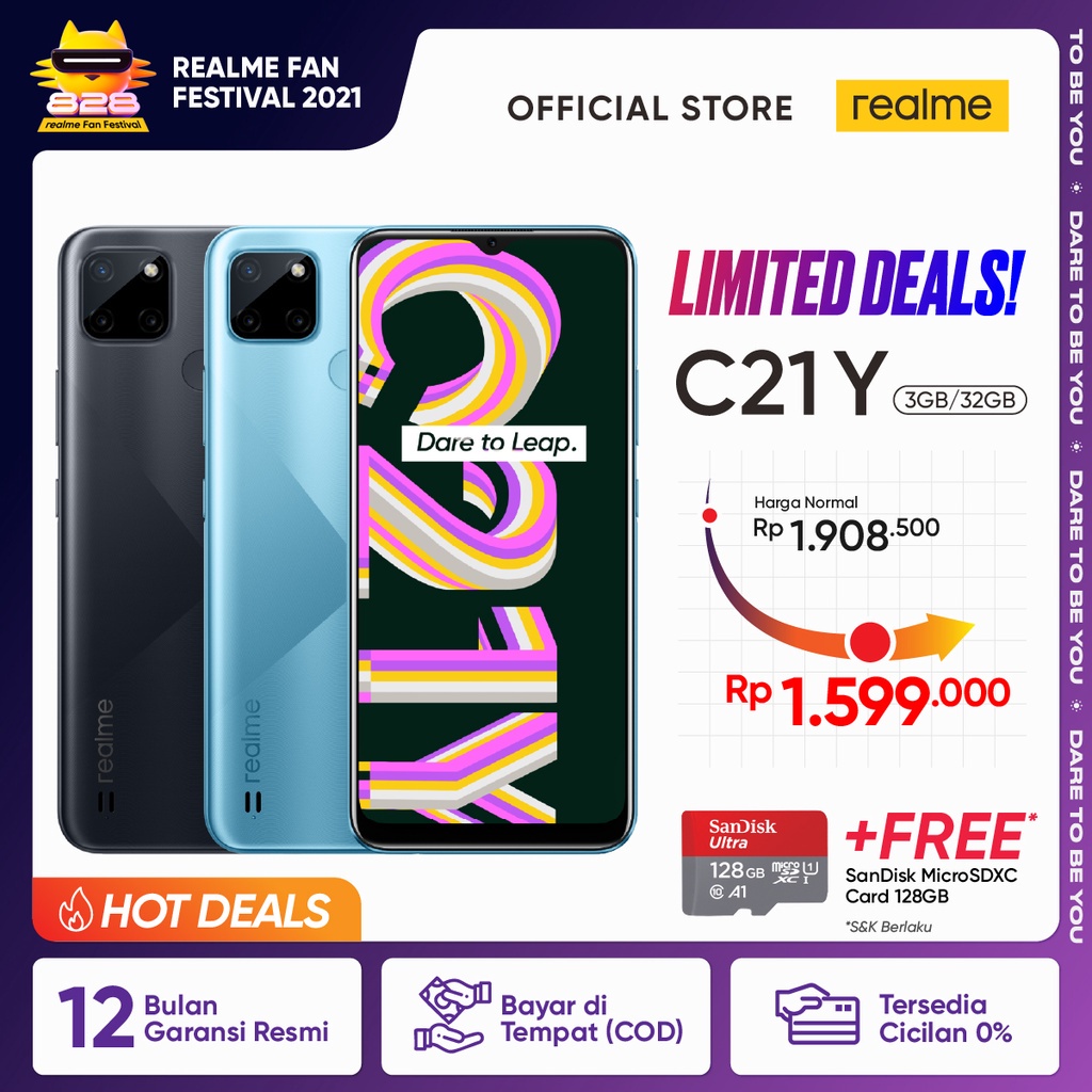 NANTIKAN PADA 24 AGUSTUS HP realme C21Y 3 32GB SanDisk MicroSDXC Card 128GB