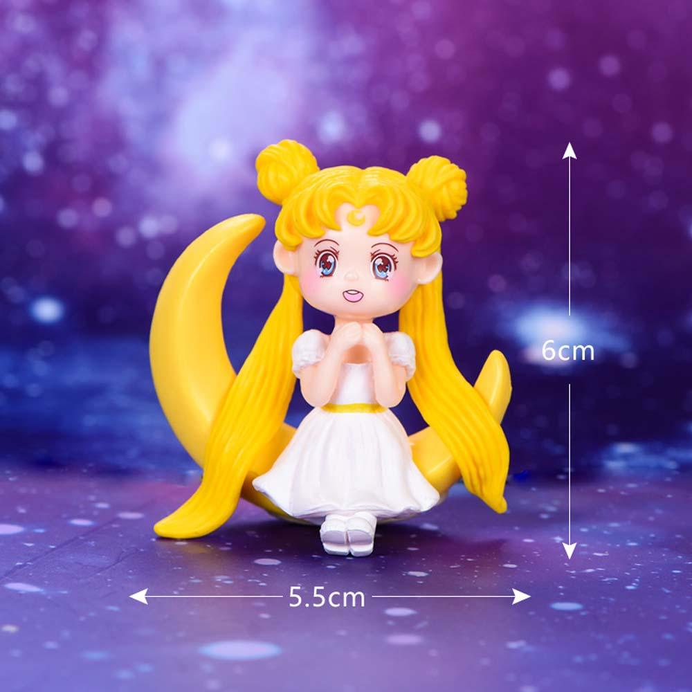 Lanfy Anime Sailor Moon Patung Miniatur Kartun Aksesoris Interior Kucing Dekorasi Kue Gadis Kecantikan PVC Angka Mainan