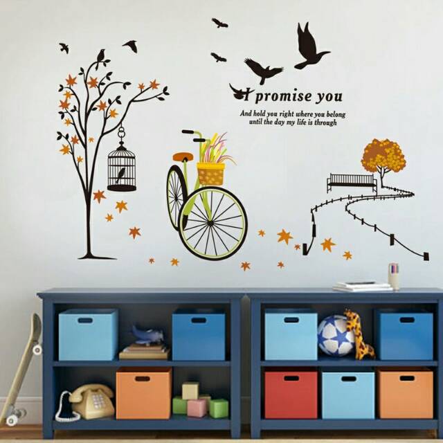 RELIZA WALL STICKER POHON SANGKAR TAMAN SEPEDA PROMISE YOU BIRD JM7248 STIKER DINDING