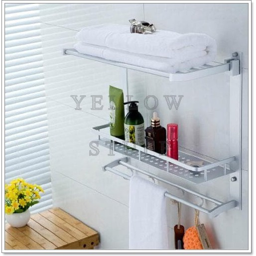 RAK DINDING SERBAGUNA RAK HANDUK DINDING GANTUNGAN HANDUK RAK KAMAR MANDI RAK DINDING GANTUNG 3SUSUN