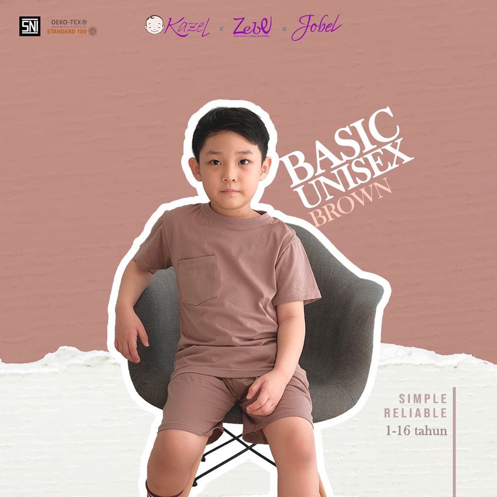 Kazel x Zebe Tshirt Basic Pocket Unisex Anak 6-12 Tahun / Atasan Anak Murah