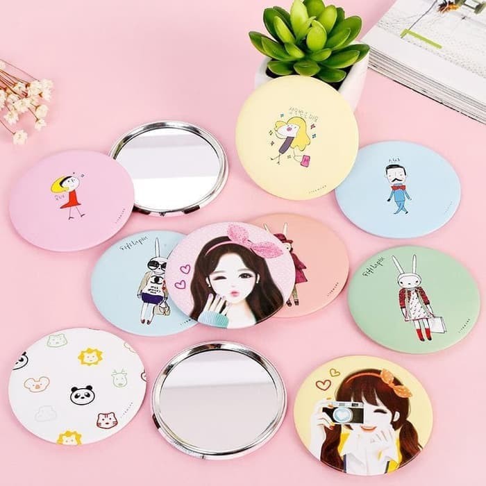 Kaca Cermin Bulat Travel Saku Travel Mini Pocket Mirror Travelling Cute Lucu Dandan Make Up