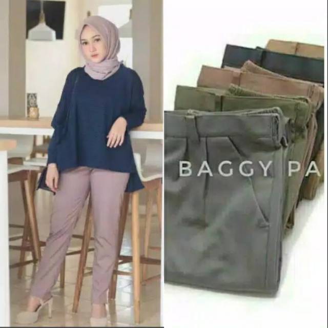 Bisa-COD NHM Celana Bahan Jumbo Kerja Wanita pinggang karet 2L,3L,4L,5L Pink Navy Hitam BIG.SIZE