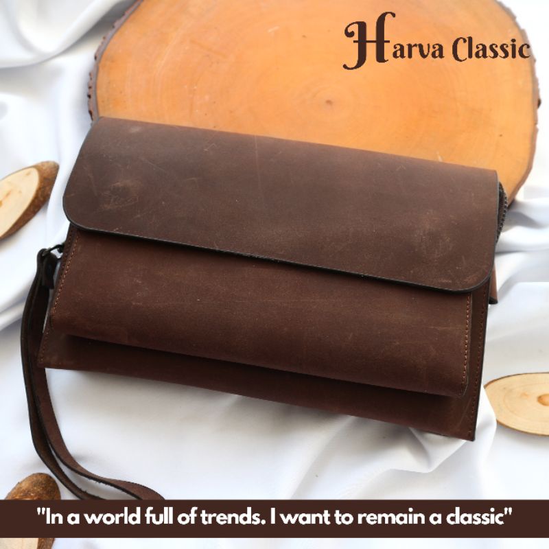 Clutch Pria / Clutch Wanita kulit sapi asli jenis Crazy Horse