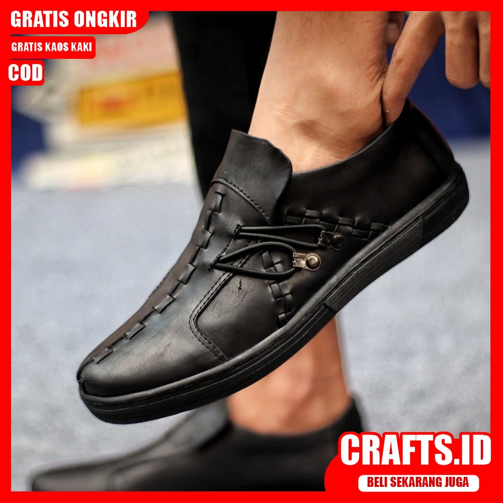 CRAFTS X FIXXI Sepatu Slip On Pria Sepatu Pria Casual Sepatu Kasual Antislip Slop Kulit Asli Kerja Kantor Kondangan Cowok/Cowo Gaya Santai Kekinian Murah Terlaris Original