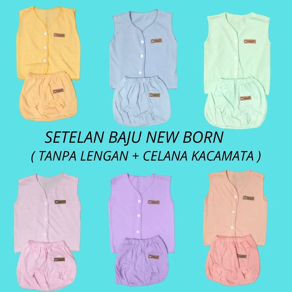 SETELAN NEW BORN TANPA LENGAN + CELANA KACAMATA BAYI 652203 + 651011