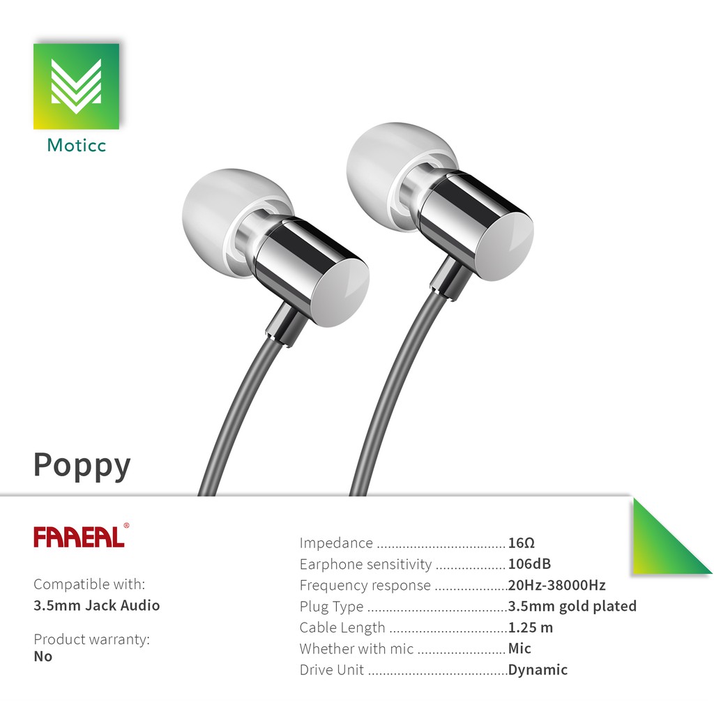 FAAEAL Poppy Earphone In Ear Hifi Stereo Bass Bahan Metal Dengan Kabel 5N LC-OFC