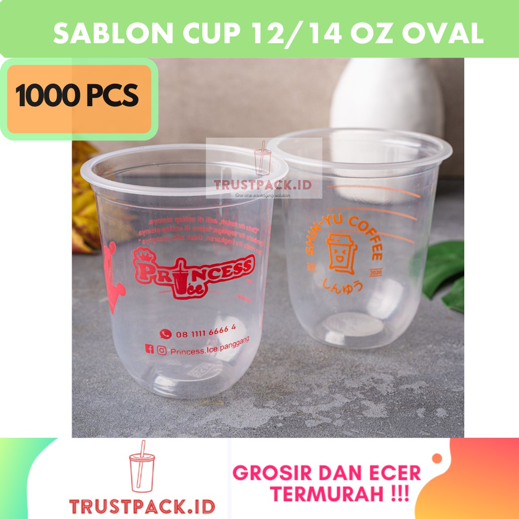 SABLON GELAS PLASTIK CUP OVAL 12/14 oz 7gr - 1000 PCS