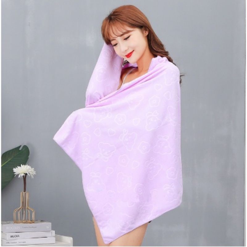 Handuk Mandi Besar 70x140cm Handuk Mandi Kecil 30x60cm Polos Motif Beruang Quick Drying Bath Towel