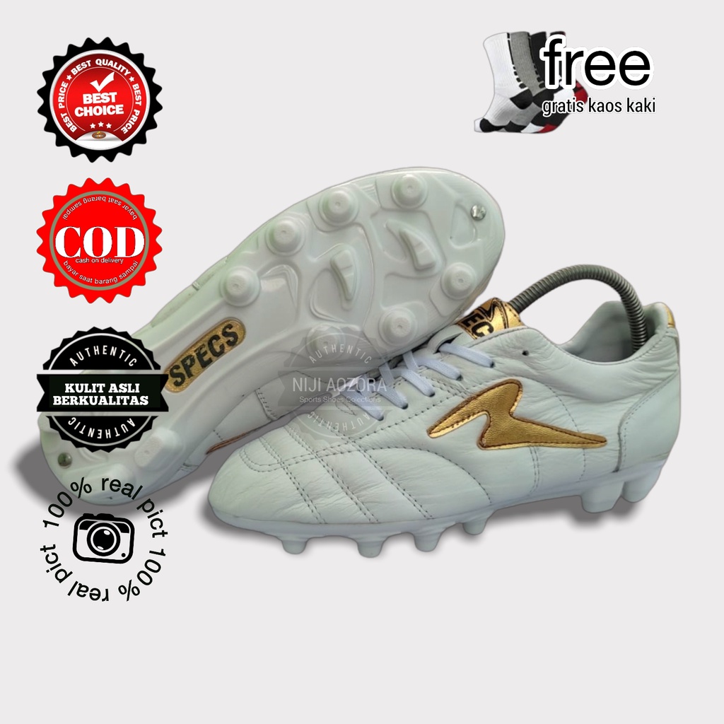 SEPATU BOLA TERBARU SPECS WARNA PUTIH BAHAN KULIT KEREN DAN BERKUALITAS