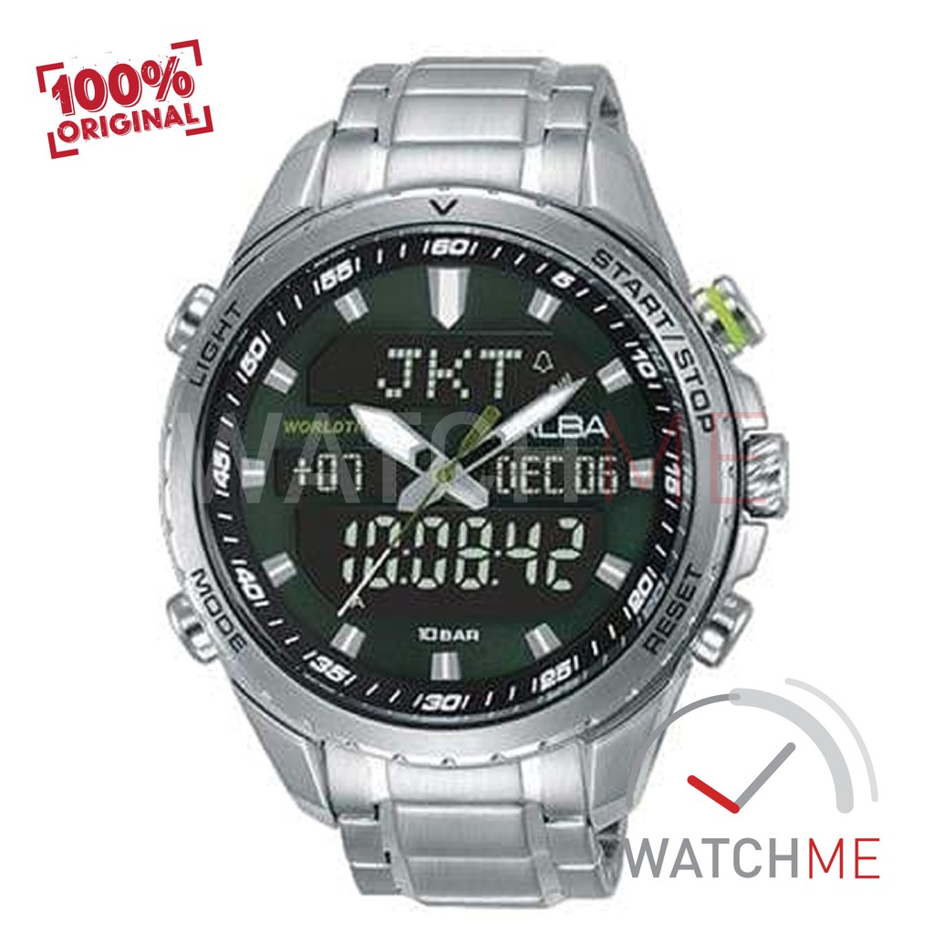 Jam Tangan Pria Alba Digital AZ4063 Black Dial 100m Stainless Steel Original Garansi Murah