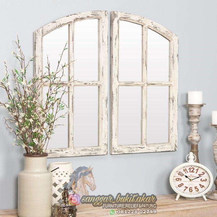 Kaca Cermin Kayu Jati Model Jendela